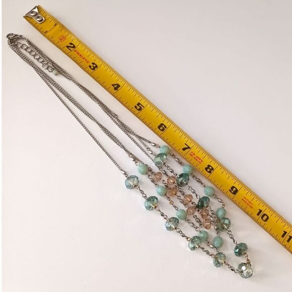 Glass Faceted Beaded Neckline Multi Strand Station Pastels Silver Tone Fairy - Picture 2 of 15
